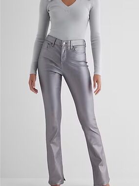 Express High-Rise Metallic Gray Leather-Look Pants 10R  NWOT